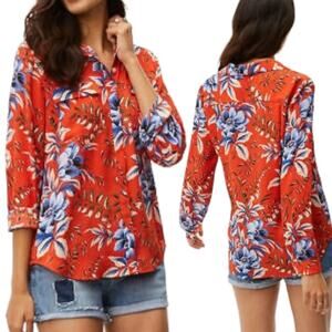 Loft Orange Floral Button Front Blouse